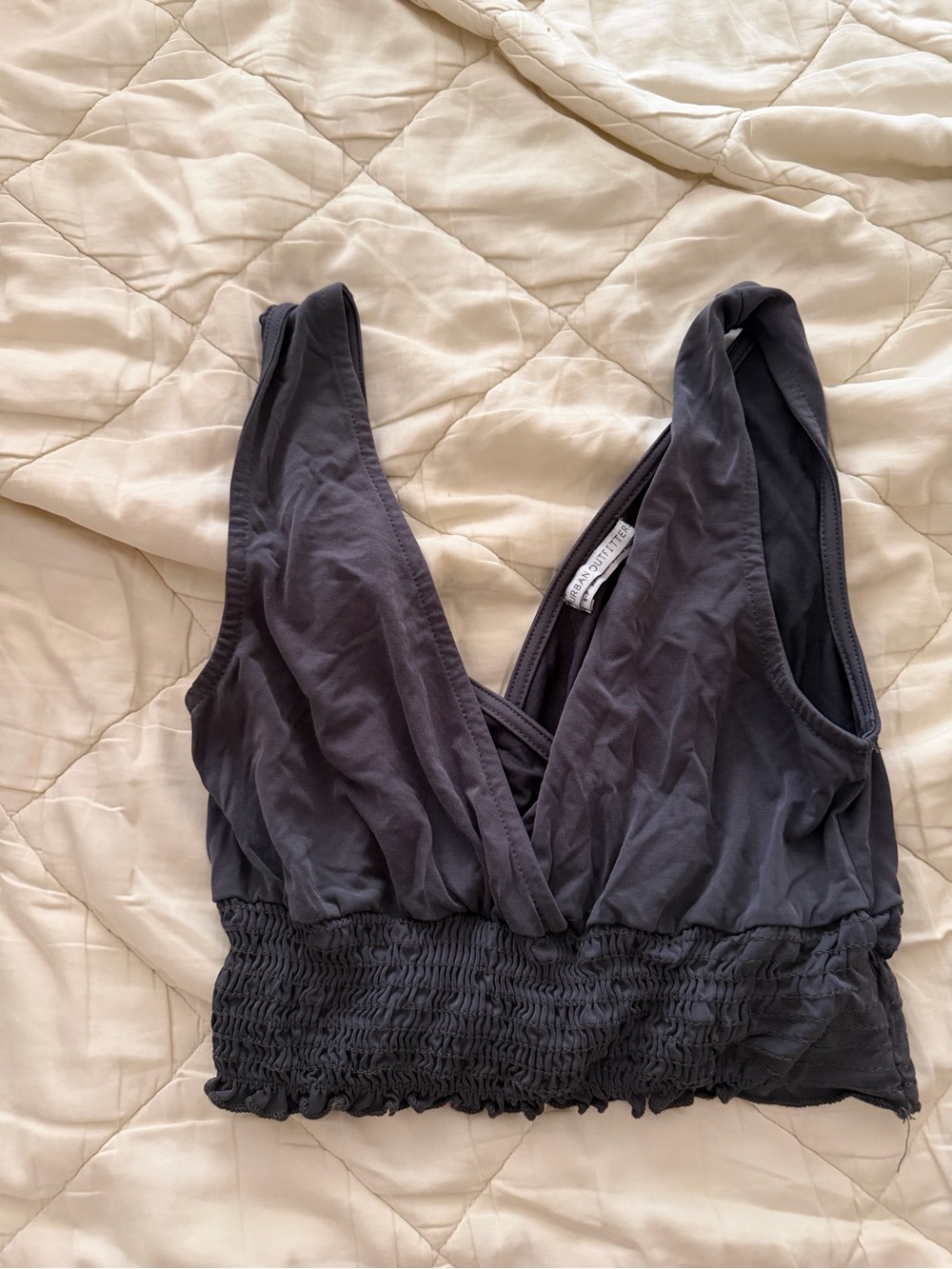 Urban Outfitters Black Smocked-Waist Cropped Bralette